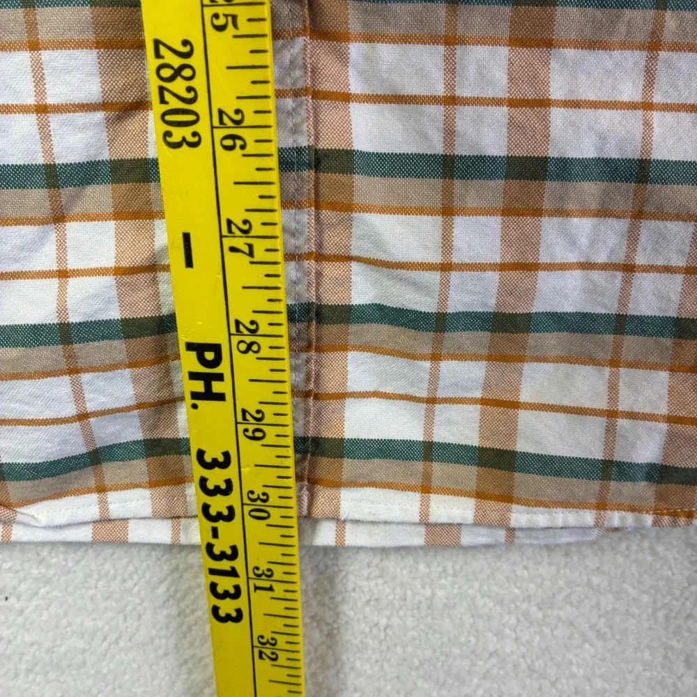 J Crew Slim Fit Plaid Button Down Shirt Men's‎ Large Orange Green White Oxford